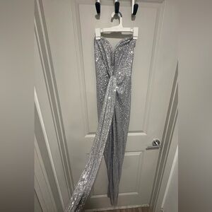 Fashion Nova Silver Sequin Maxi Dress